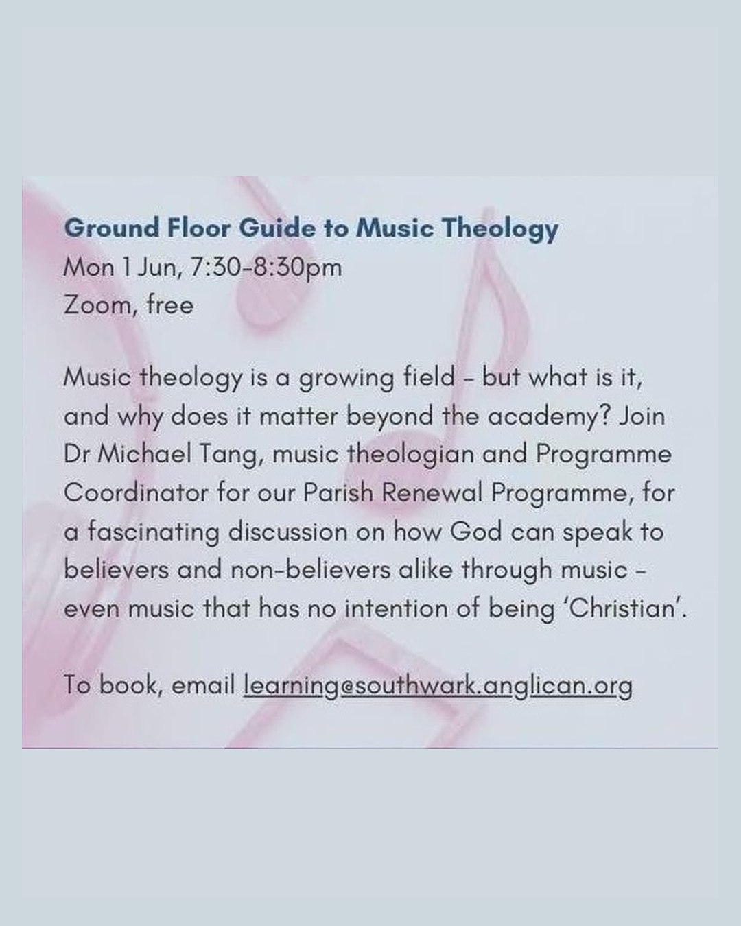 Ground Floor Guide to Music Theology — free Zoom course poster